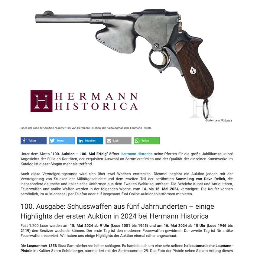 Hermann Historica: everything is ready for antique and collector's arms auction number 100, from May 7 to 16, 2024