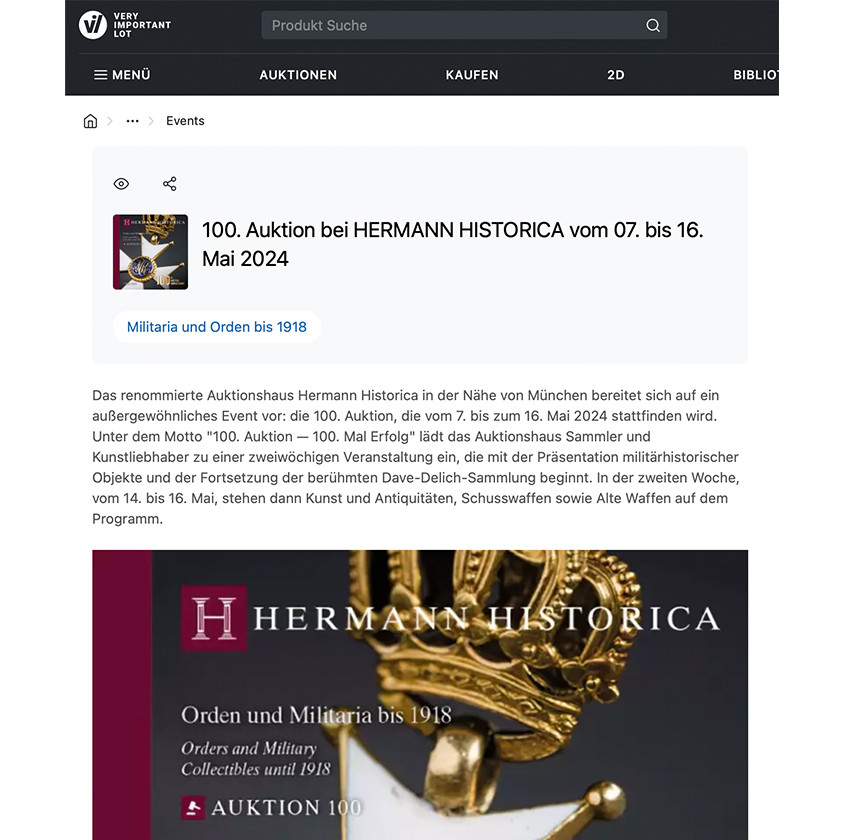100th Anniversary Auction at Hermann Historica