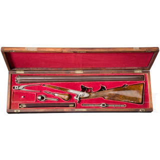 A cased Belgian or French luxury side-by-side percussion shotgun, circa 1840
