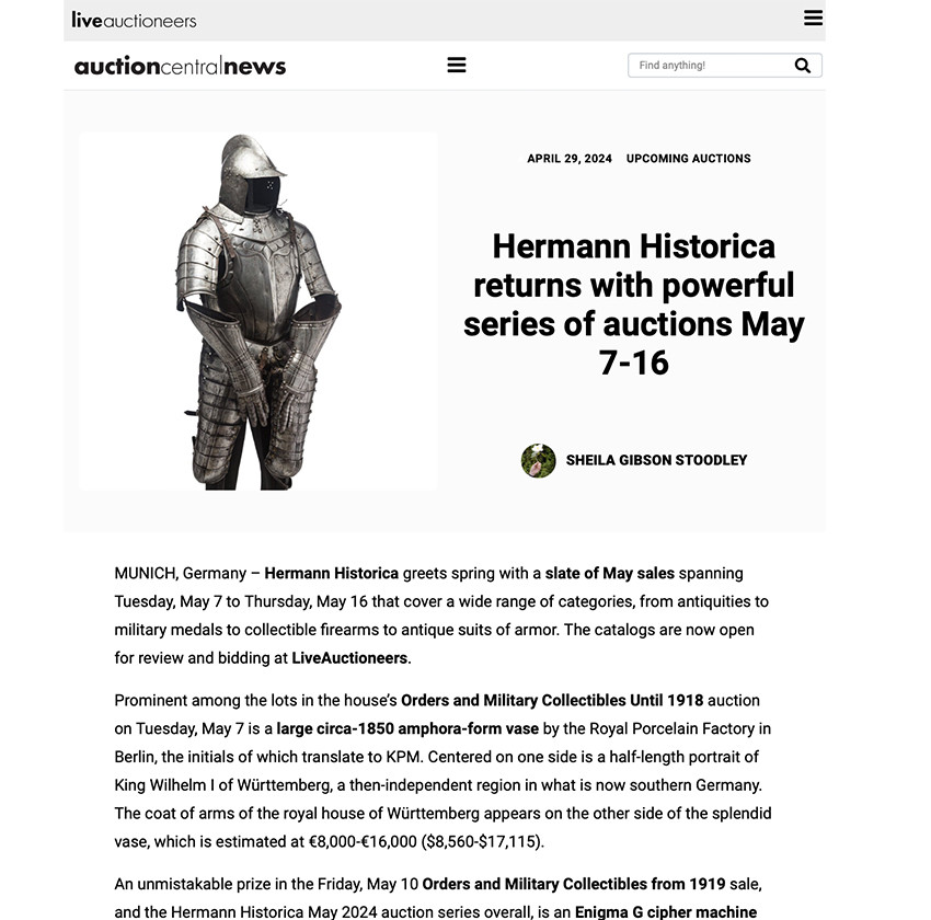 Hermann Historica returns with powerful series of auctions May 7-16