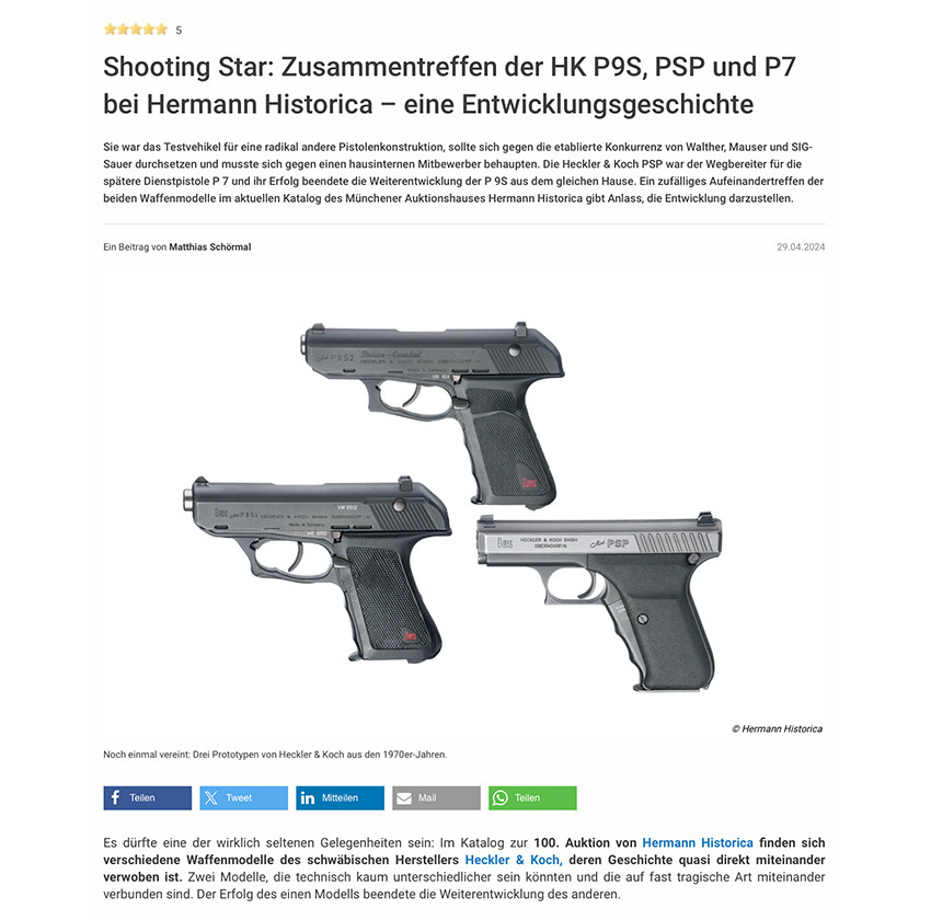 Shooting Star: Zusammentreffen der HK P9S, PSP und P7 bei Hermann Historica – eine Entwicklungsgeschichte